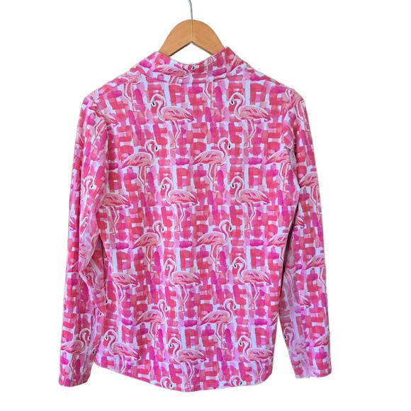 IBKUL Elsa Flamingo Hot Pink/ Coral Long Sleeve Zip Mock SPF 50 Medium - Picture 7 of 9